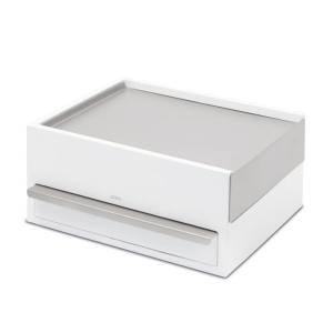 Grande boîte à bijoux en bois blanc et métal nickel