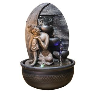 Grande Fontaine avec Statue Bouddha Amovible en résine marr…