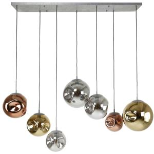 Grande suspension 7 globes en verre déformés et colorés