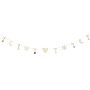 Guirlande à pompons beige et doré avec étoiles, coeurs et l…
