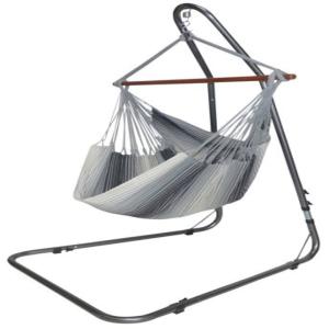 Hamac chaise XL en coton gris et support en métal