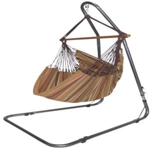 Hamac chaise XL en coton noir et marron et support en métal