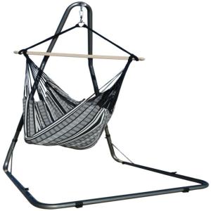 Hamac chaise XL en coton noir et support en métal