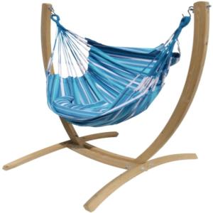 Hamac chaise XXL en coton multicolore et support en bois d'…