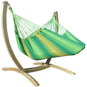Hamac chaise XXL en coton vert et pied en bois