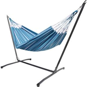 Hamac en coton bleu et blanc L avec support en métal L