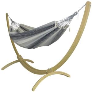 Hamac en coton XL gris et support en bois d'épicéa
