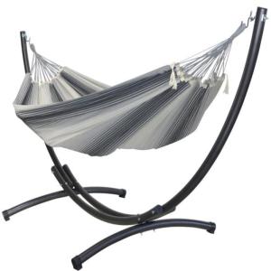 Hamac en coton XL gris et support en en métal