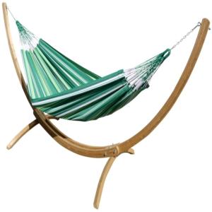 Hamac en coton XXL vert et blanc et support en bois d'épicé…
