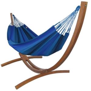 Hamac L en coton bleu et support en bois de mélèze