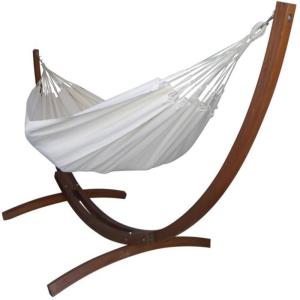 Hamac L en coton écru et pied en bois de mélèze