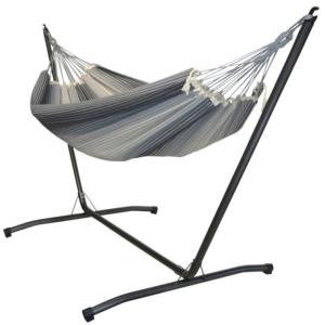 Hamac L en coton gris et support en métal