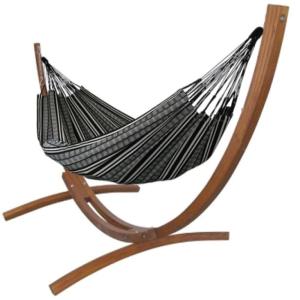 Hamac L en coton noir et pied en bois de mélèze