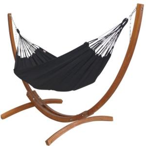 Hamac L en coton noir et support en bois