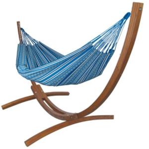 Hamac L en coton tuquoise et support en bois de mélèze