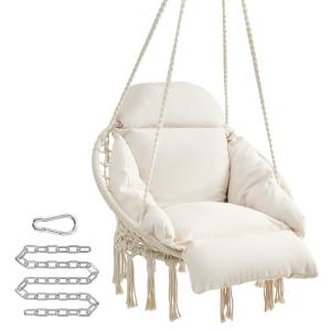 Hamac suspendu chaise avec coussin capacité 120 kg blanc