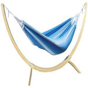 Hamac XL en coton bleu et blanc et support en bois d'épicéa…