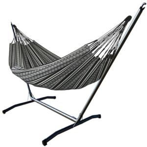Hamac XL en coton noir et blanc et support en métal