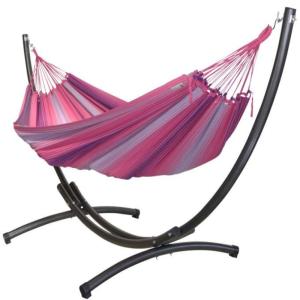 Hamac XL en coton rose et support en métal