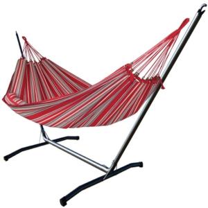 Hamac XL en coton rouge et blanc et support en métal