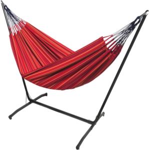 Hamac XL en coton rouge grenade et support en métal