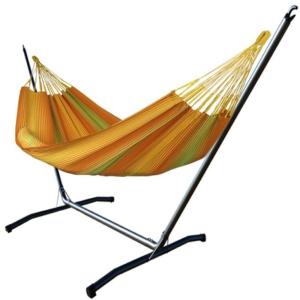 Hamac XL en coton vert et jaune et support en métal