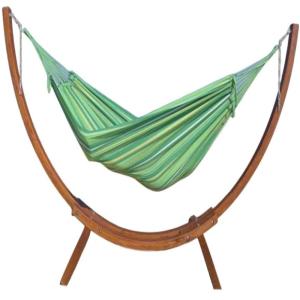Hamac XL en coton vert et noir et pied en bois de mélèze