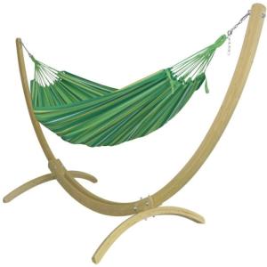 Hamac XL en coton vert et pied en bois d'épicéa