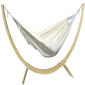 Hamac XXL en coton écru et pied en bois d'épicéa