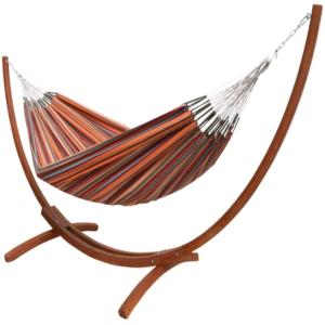 hamac XXL en coton multicolore et support en bois