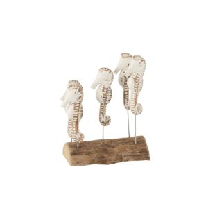 Hippocampes sur pied bois albasia blanc/naturel H26,5cm