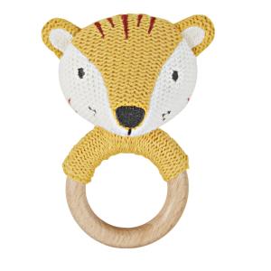 Hochet bébé tigre en coton et bois de Hêtre blanc, noir et…