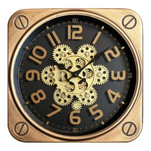 Horloge carrée à mécanismes métal doré 35cm