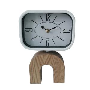Horloge de table effet bois et métal brun et blanche 24x16x…