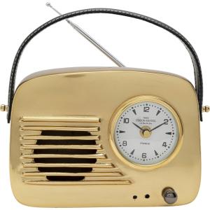 Horloge de table en forme de radio en aluminium doré
