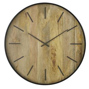 Horloge en bois de manguier et métal noir D86