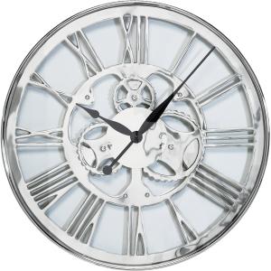 Horloge mécanisme apparent en aluminium argenté et verre D6…