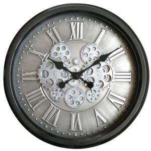 Horloge mécanismes noir fond argenté 52.5cm