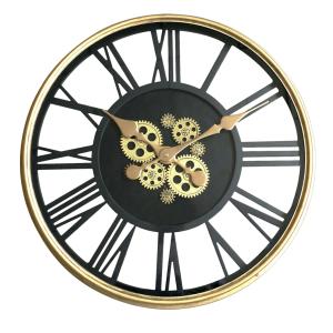 Horloge mécanismes sans fond noir et doré 54cm
