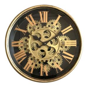 Horloge métal mécanismes noir contour doré 25x6x25cm