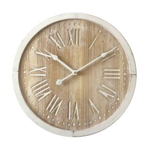 Horloge murale à chiffres romains effet bois blanc et marro…
