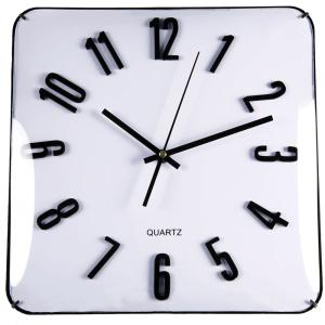 Horloge murale carrée en verre noir et blanc 31x31x5.5cm