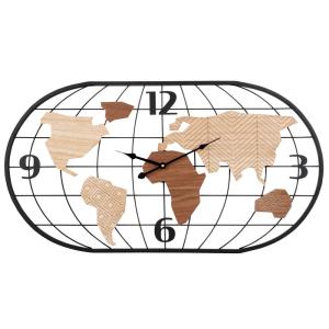 Horloge murale carte du monde filaire noire et marron, 81x4…