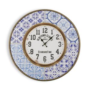 Horloge murale de style vintage en métal bleu et blanc