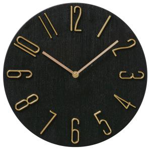 Horloge murale effet bois noir et doré diamètre 30cm