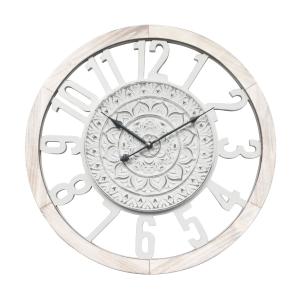 Horloge murale effet bois sculpté blanc ø 55 cm