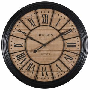 Horloge murale en sapin et acier noir D100