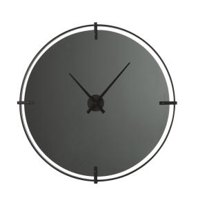 Horloge murale en verre fumé et métal noir D95