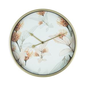 Horloge murale fleurs en métal or blanc ø 40 cm