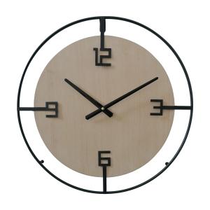Horloge murale grande en MDF et métal noire et brune Ø 50 c…